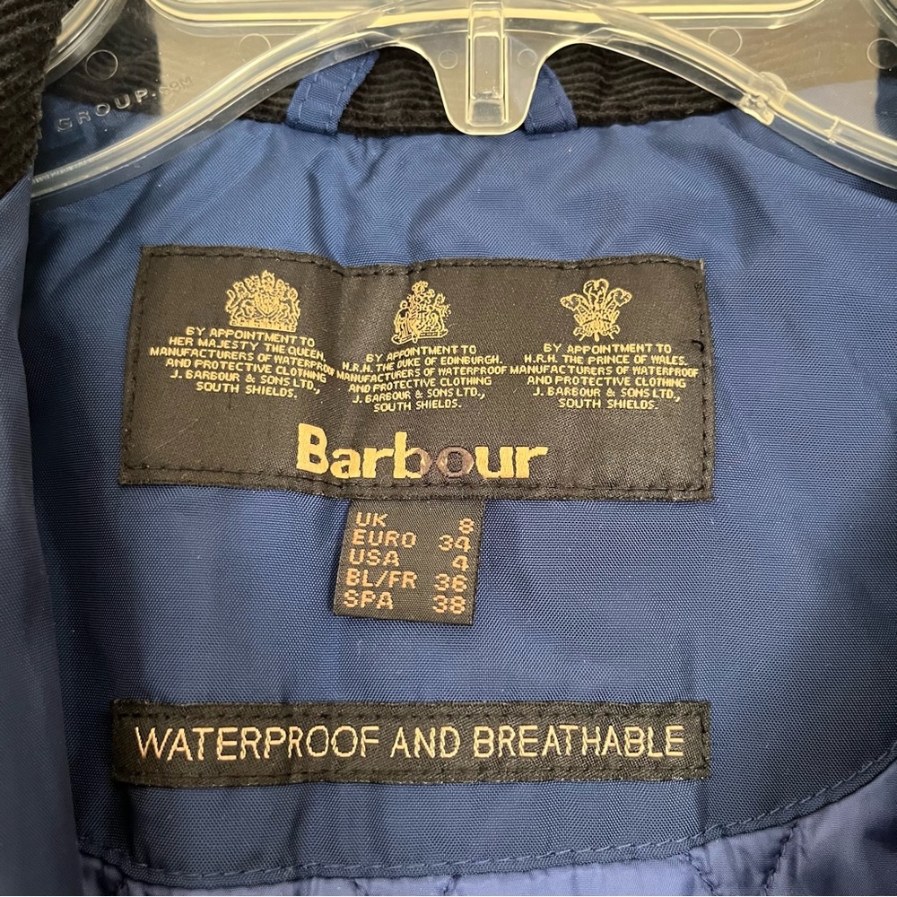 Barbour Waterproof Metallic Amelia Coat Blue Size 4 US 8 UK - Picture 3 of 9
